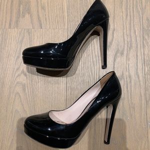 Miu Miu black patent platform pumps